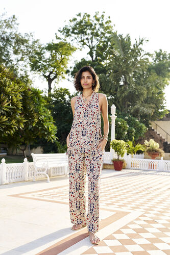 Tranquil Ajrakh Hand-block Printed Coord, Off White, image 1